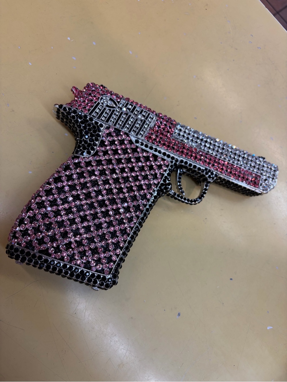 Pink Crystal Gun-Shaped Clutch Bag - Women Accessories